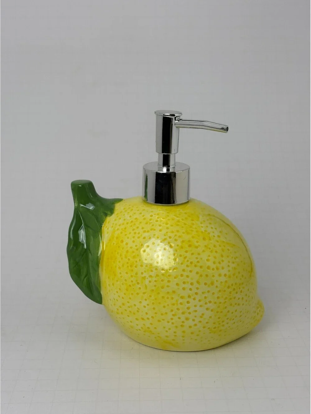 Lemon Soap Dispenser Hand Lotion Pump Yellow Textured Citrus Ceramic Decor